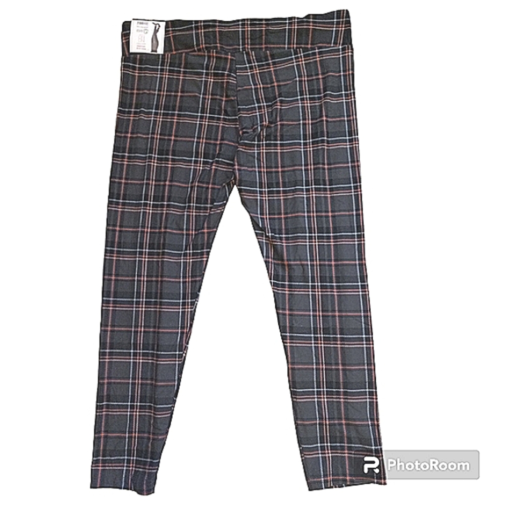 Women’s XXXL Black Plaid Leggings High Waisted Stretchy Skinny Pants for Casual